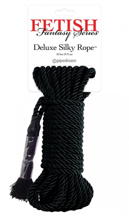 Черная веревка для фиксации Deluxe Silky Rope - 9,75 м. - Pipedream - купить с доставкой в Ставрополе