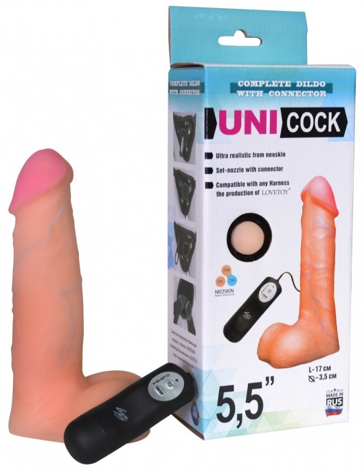 Фаллическая насадка Харнесс UNICOCK 5,5  с вибрацией - 17 см. - LOVETOY (А-Полимер) - купить с доставкой в Ставрополе
