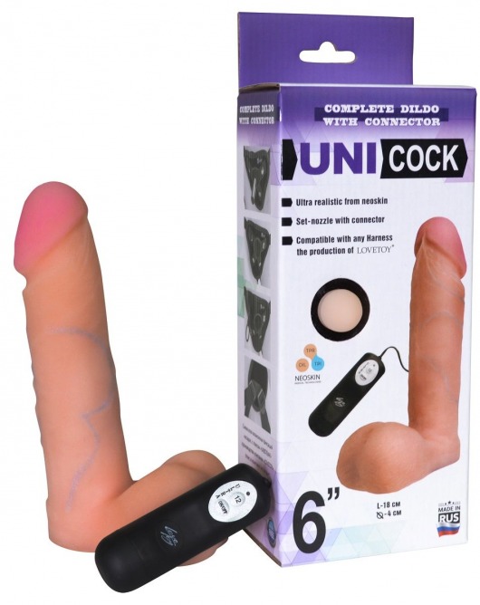 Фаллическая насадка Харнесс UNICOCK 6  с вибрацией - 18 см. - LOVETOY (А-Полимер) - купить с доставкой в Ставрополе