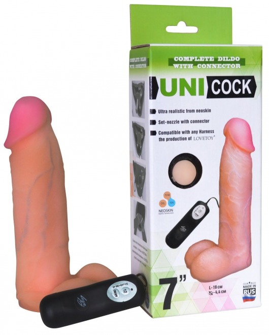 Фаллическая насадка Харнесс UNICOCK 7  с вибрацией - 19 см. - LOVETOY (А-Полимер) - купить с доставкой в Ставрополе