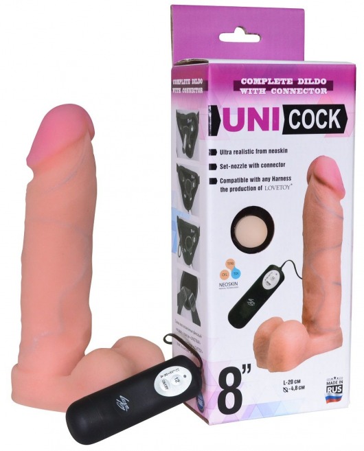 Фаллическая насадка Харнесс UNICOCK 8  с вибрацией - 20 см. - LOVETOY (А-Полимер) - купить с доставкой в Ставрополе