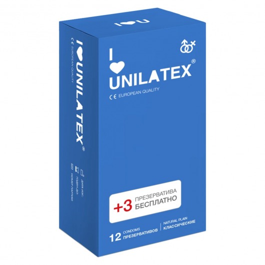 Классические презервативы Unilatex Natural Plain - 12 шт. + 3 шт. в подарок - Unilatex - купить с доставкой в Ставрополе