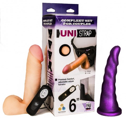 Вибрострапон с двумя насадками UniStrap - 18 и 18 см. - LOVETOY (А-Полимер) - купить с доставкой в Ставрополе