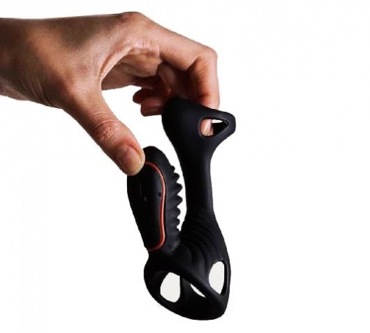 Чёрная насадка на фаллос Gladiator + LRS  с трехкнопочным пультом управления - Adrien Lastic - в Ставрополе купить с доставкой