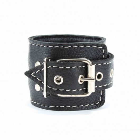 Чёрные кожаные оковы с крупной строчкой - БДСМ Арсенал - купить с доставкой в Ставрополе
