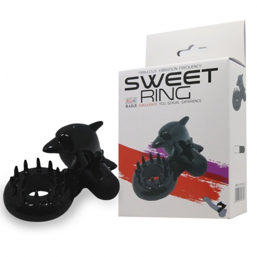 Чёрное эрекционное виброкольцо Sweet Ring с дельфинчиком - Baile - в Ставрополе купить с доставкой