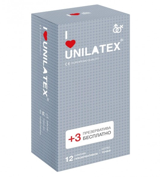 Презервативы с точками Unilatex Dotted - 12 шт. + 3 шт. в подарок - Unilatex - купить с доставкой в Ставрополе