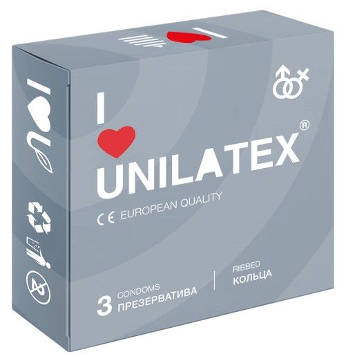 Презервативы с рёбрами Unilatex Ribbed - 3 шт. - Unilatex - купить с доставкой в Ставрополе