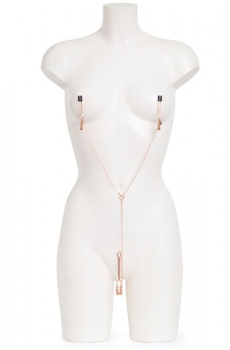 Золотистые зажимы для сосков и клитора All Sensation Nipple and Clitoral Chain - Fifty Shades of Grey - купить с доставкой в Ставрополе