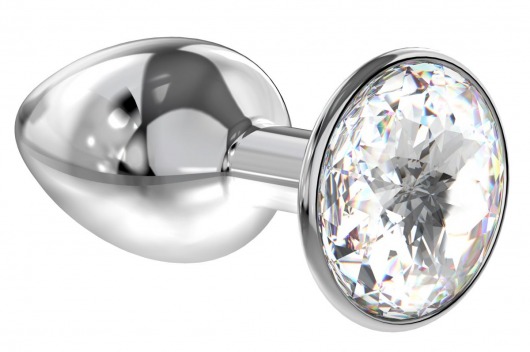 Малая серебристая анальная пробка Diamond Clear Sparkle Small с прозрачным кристаллом - 7 см. - Lola Games - купить с доставкой в Ставрополе