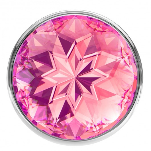 Большая серебристая анальная пробка Diamond Pink Sparkle Large с розовым кристаллом - 8 см. - Lola Games - купить с доставкой в Ставрополе
