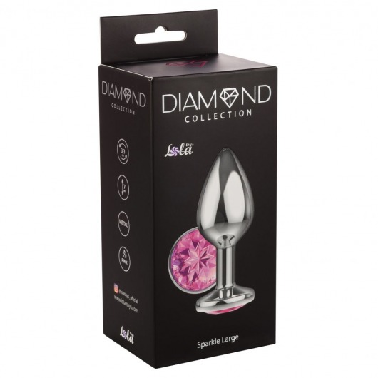 Большая серебристая анальная пробка Diamond Pink Sparkle Large с розовым кристаллом - 8 см. - Lola Games - купить с доставкой в Ставрополе