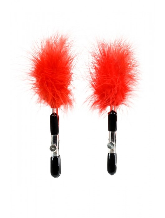 Зажимы для сосков с красным пухом Theatre - ToyFa - купить с доставкой в Ставрополе