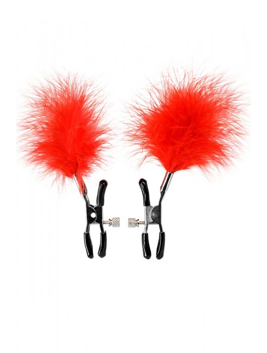 Зажимы для сосков с красным пухом Theatre - ToyFa - купить с доставкой в Ставрополе