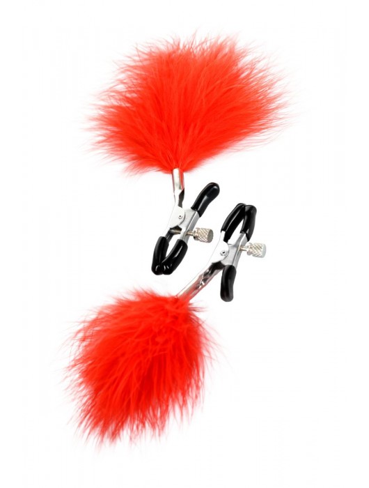 Зажимы для сосков с красным пухом Theatre - ToyFa - купить с доставкой в Ставрополе