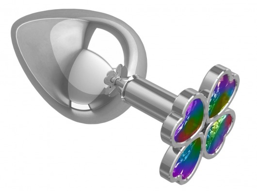 Серебристая анальная пробка-клевер с радужным кристаллом - 9,5 см. - Джага-Джага - купить с доставкой в Ставрополе