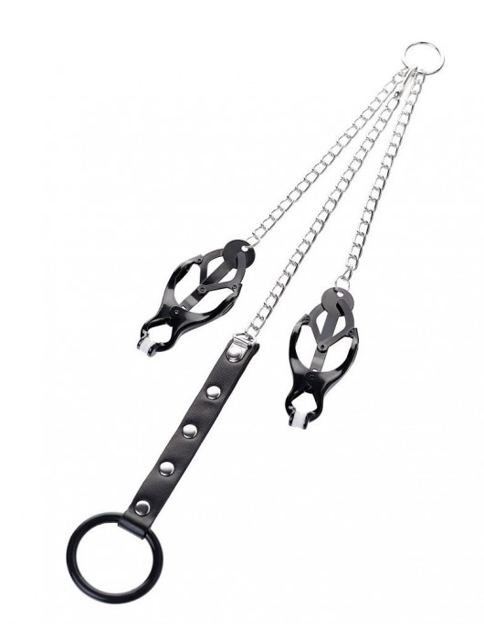 Черно-серебристые зажимы для сосков с кольцом для пениса TOYFA Metal - ToyFa - купить с доставкой в Ставрополе