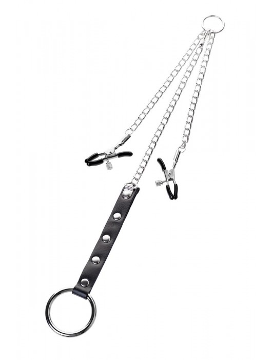 Серебристо-чёрные зажимы для сосков с кольцом для пениса TOYFA Metal - ToyFa - купить с доставкой в Ставрополе